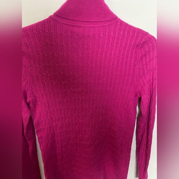 2 Talbots Turtleneck Cableknit Pullover Medium Coral and Hot Pink Cotton Blend - Picture 3 of 6